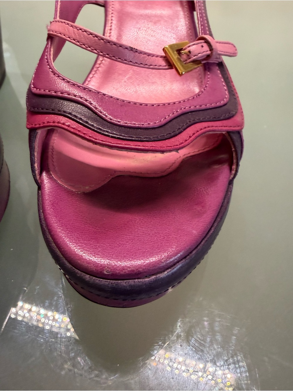 Prada Fuchsia and Deep Purple Two-Tone Platform Sandals - Picture 4 of 14